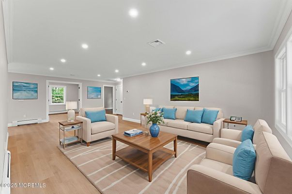 Interior, Living room, Recessed Lighting, Wood Texture Flooring