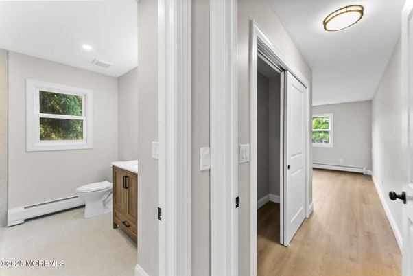 Bathroom, Interior, Recessed Lighting, Wood Texture Flooring
