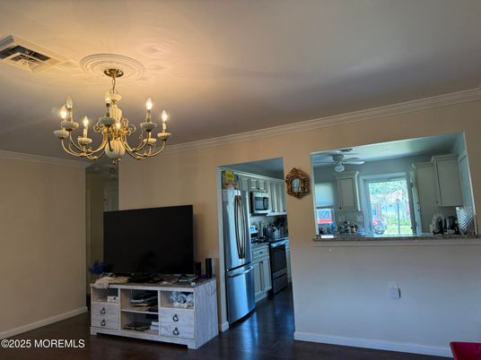 Chandelier, Interior, Kitchen, Wood Texture Flooring