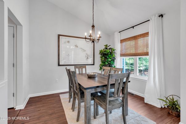 Chandelier, Dining room, Interior, Pendant Lights, Wood Texture Flooring