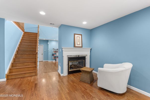 Fireplace, Interior, Recessed Lighting, Wood Texture Flooring