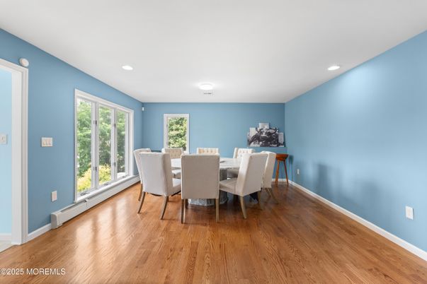 Dining room, Interior, Recessed Lighting, Wood Texture Flooring