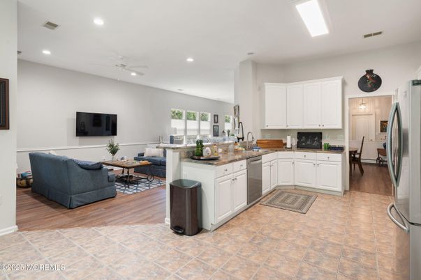 Interior, Kitchen, Living room, Recessed Lighting, Stainless Steel Appliances, Wood Texture Flooring