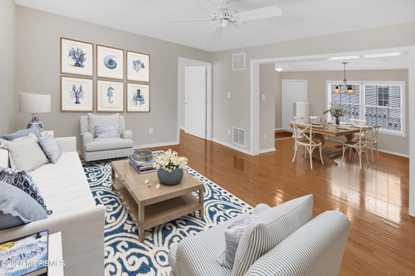 Dining room, Interior, Living room, Pendant Lights, Wood Texture Flooring