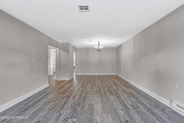 Chandelier, Empty room, Interior, Wood Texture Flooring