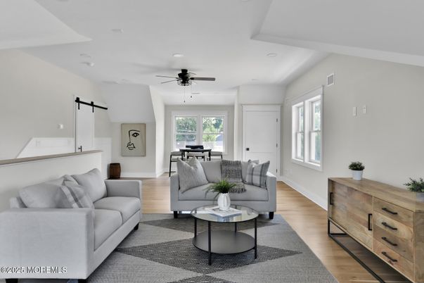 Interior, Living room, Recessed Lighting, Wood Texture Flooring