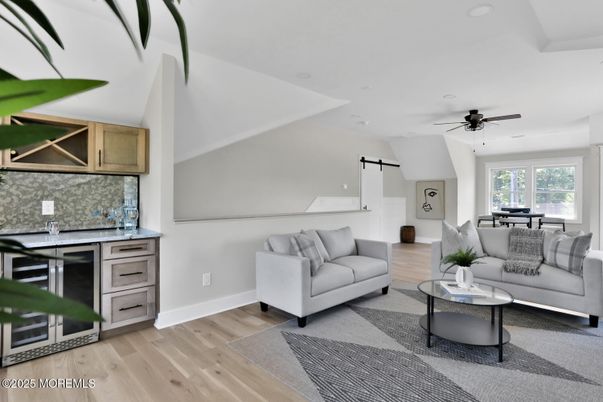 Dining room, Interior, Living room, Recessed Lighting, Wood Texture Flooring