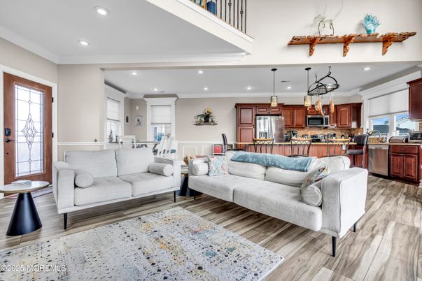 Interior, Kitchen, Living room, Pendant Lights, Recessed Lighting, Stainless Steel Appliances, Wood Texture Flooring