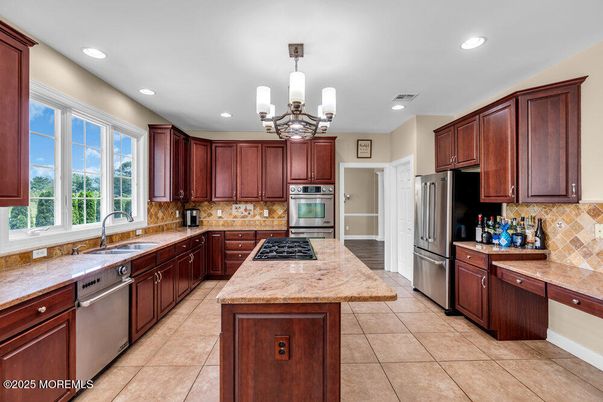 Chandelier, Interior, Kitchen, Recessed Lighting, Stainless Steel Appliances