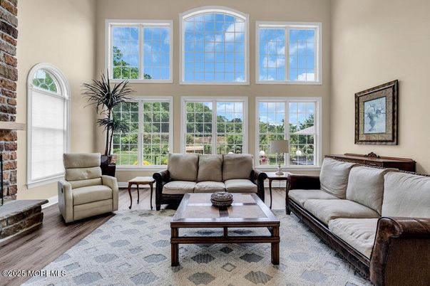 Interior, Living room, Stone Walls, Wood Texture Flooring