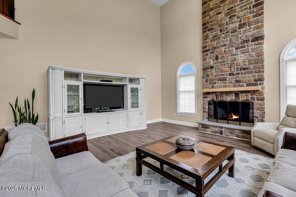 Fireplace, Interior, Living room, Stone Walls, Wood Texture Flooring