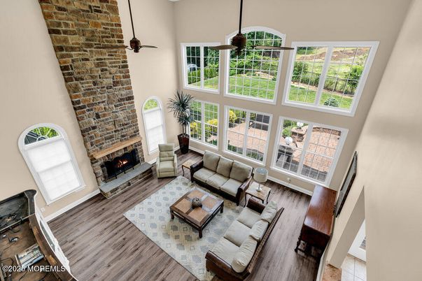 Fireplace, Interior, Living room, Stone Walls, Wood Texture Flooring