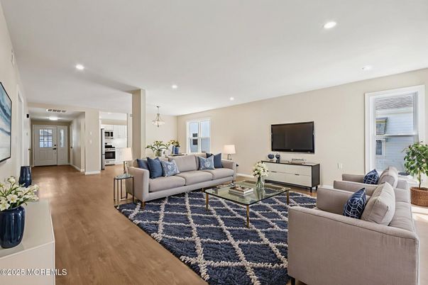 Interior, Living room, Pendant Lights, Recessed Lighting, Wood Texture Flooring