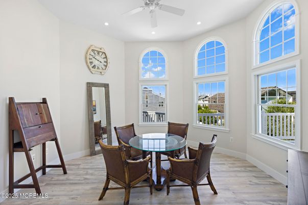 Dining room, Interior, Recessed Lighting, Wood Texture Flooring