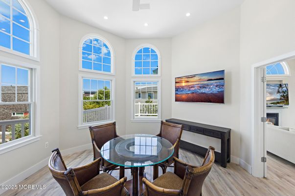 Dining room, Interior, Recessed Lighting, Wood Texture Flooring