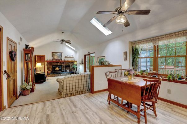 Dining room, Fireplace, Interior, Wood Texture Flooring