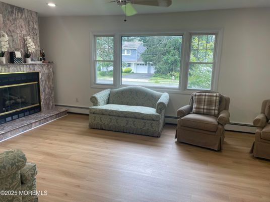Fireplace, Interior, Recessed Lighting, Wood Texture Flooring