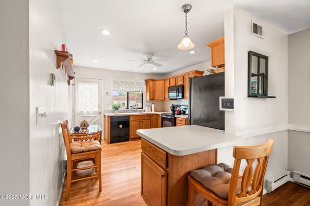 Interior, Kitchen, Pendant Lights, Recessed Lighting, Wood Texture Flooring