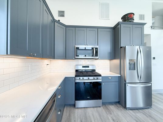 Interior, Kitchen, Stainless Steel Appliances, Wood Texture Flooring