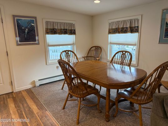 Dining room, Interior, Recessed Lighting, Wood Texture Flooring