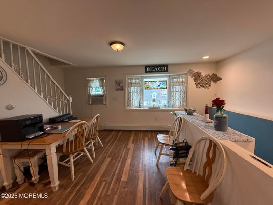 Dining room, Interior, Recessed Lighting, Wood Texture Flooring