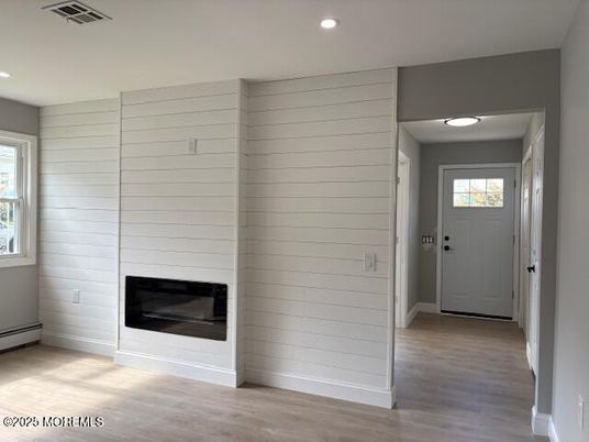 Fireplace, Interior, Recessed Lighting, Wood Texture Flooring