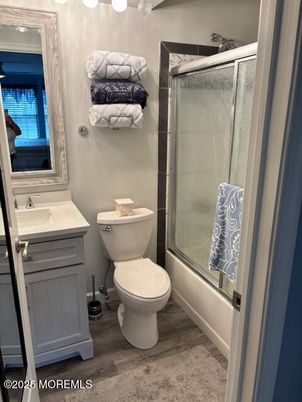 Bathroom, Glass Shower, Interior, Wood Texture Flooring