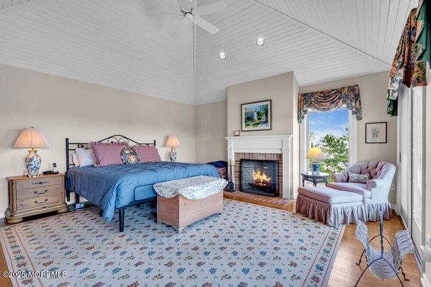 Bedroom, Fireplace, Interior, Wood Texture Flooring