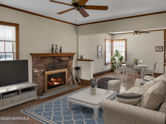 Dining room, Fireplace, Interior, Living room, Wood Texture Flooring