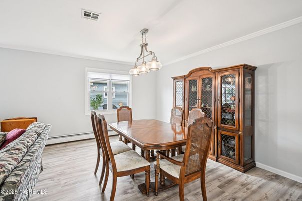 Chandelier, Dining room, Interior, Pendant Lights, Wood Texture Flooring