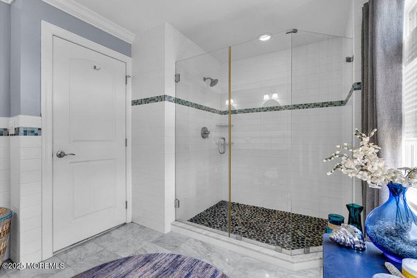 Bathroom, Glass Shower, Interior, Marble, Recessed Lighting