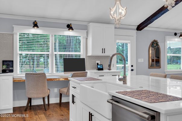 Interior, Kitchen, Pendant Lights, Wooden Beams, Wood Texture Flooring