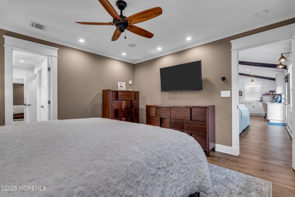 Bedroom, Interior, Recessed Lighting, Wood Texture Flooring