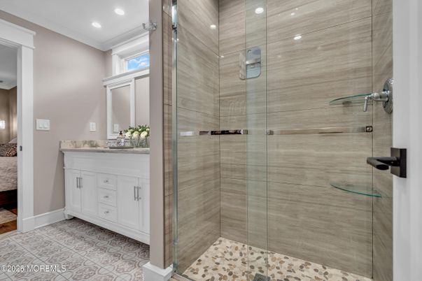 Bathroom, Glass Shower, Interior, Recessed Lighting