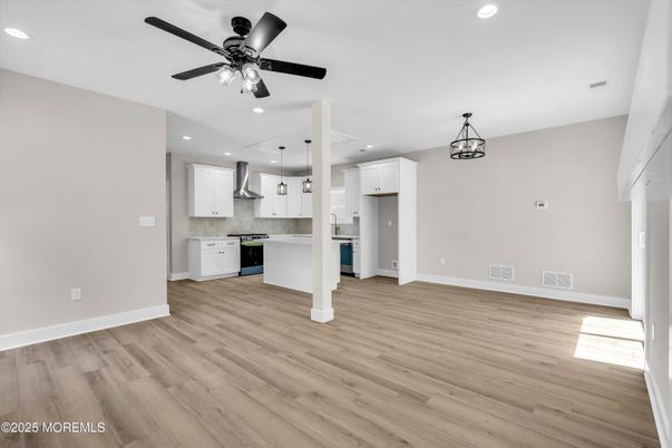 Interior, Kitchen, Pendant Lights, Recessed Lighting, Wood Texture Flooring
