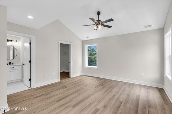 Bathroom, Empty room, Interior, Recessed Lighting, Wood Texture Flooring