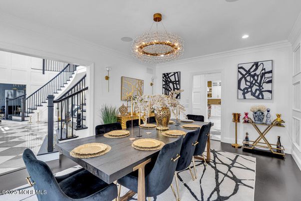 Chandelier, Dining room, Interior, Recessed Lighting