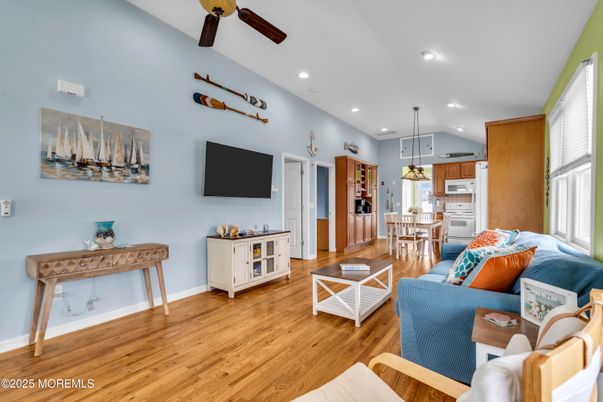 Dining room, Interior, Kitchen, Living room, Pendant Lights, Recessed Lighting, Wood Texture Flooring