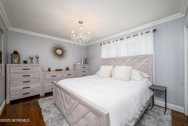 Bedroom, Chandelier, Interior, Wood Texture Flooring