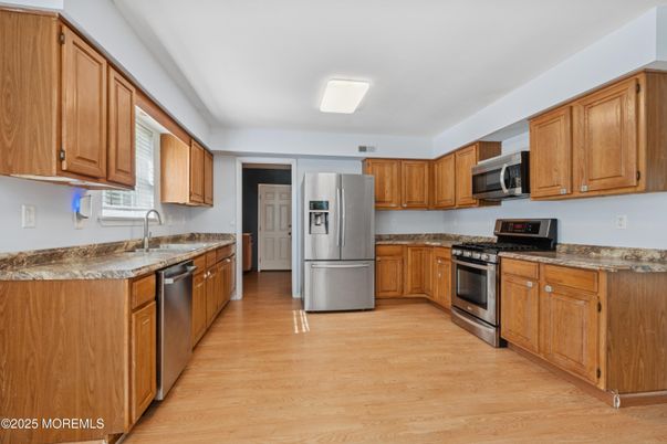 Interior, Kitchen, Stainless Steel Appliances, Wood Texture Flooring