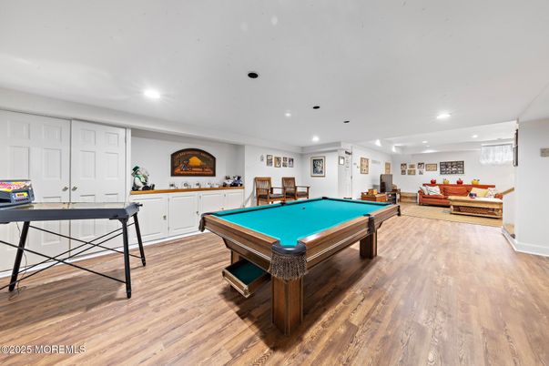 Billiard Table, Game Room, Interior, Recessed Lighting, Wood Texture Flooring