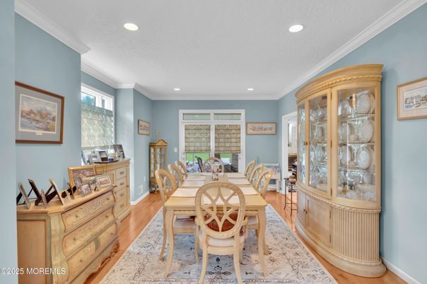 Dining room, Interior, Recessed Lighting, Wood Texture Flooring