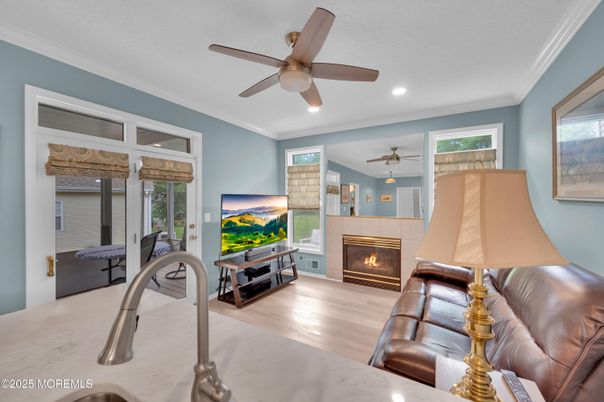 Fireplace, Interior, Recessed Lighting, Wood Texture Flooring