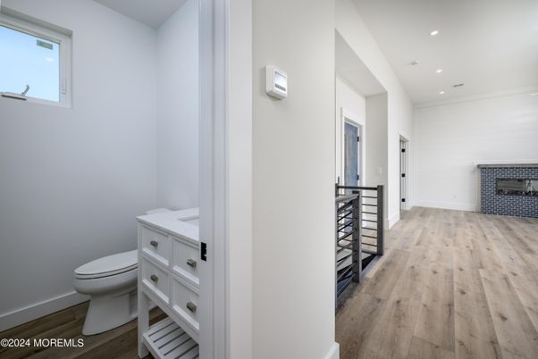 Bathroom, Interior, Recessed Lighting, Wood Texture Flooring