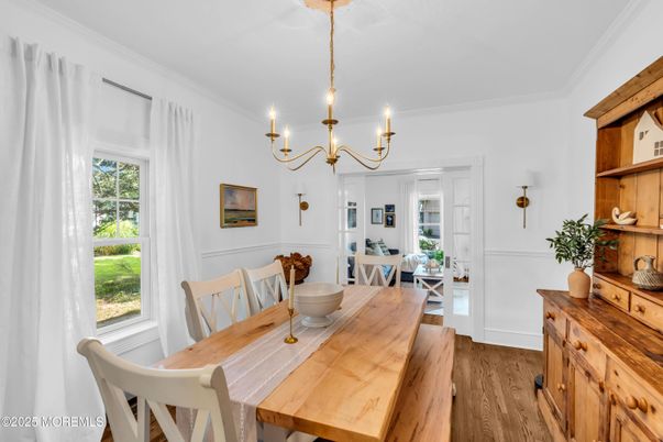 Chandelier, Dining room, Interior, Wood Texture Flooring