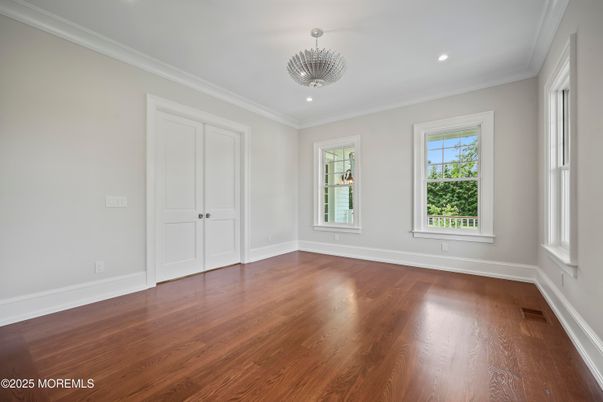 Chandelier, Empty room, Interior, Recessed Lighting, Wood Texture Flooring