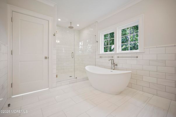 Bathroom, Free Standing Baths, Glass Shower, Interior, Recessed Lighting
