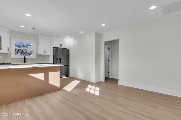 Empty room, Interior, Kitchen, Recessed Lighting, Wood Texture Flooring