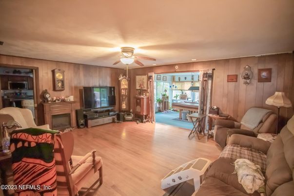 Fireplace, Interior, Living room, Wood Texture Flooring, Wooden Walls
