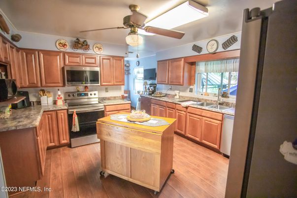 Interior, Kitchen, Stainless Steel Appliances, Wood Texture Flooring